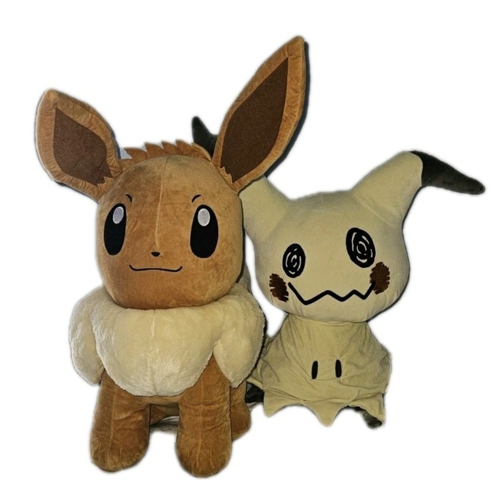 24" Pokemon Jazwares 2022 Plush Jumbo Size Mimikyu and Evee Soft And Cute Read